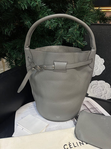 Celine Elephant Gray Leather Bucket Bag