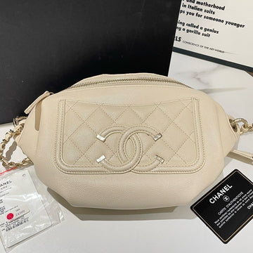 Chanel Timeless Caviar Leather Bumbag Beige Medium 2019
