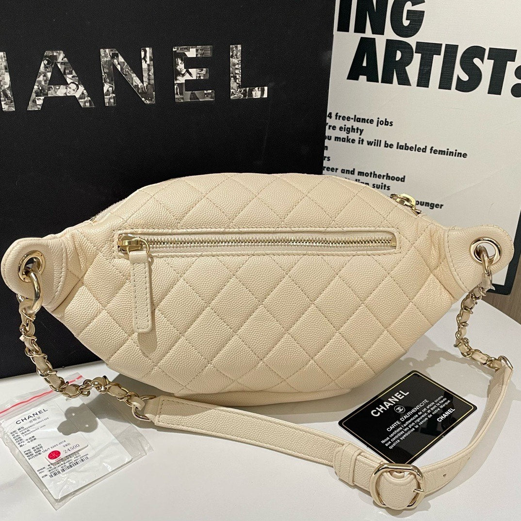 Chanel Timeless Caviar Leather Bumbag Beige Medium 2019