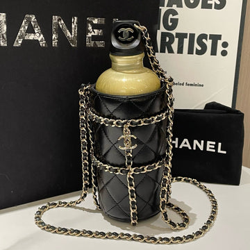 Chanel 2019CC Black Leather Water Bottle Bag