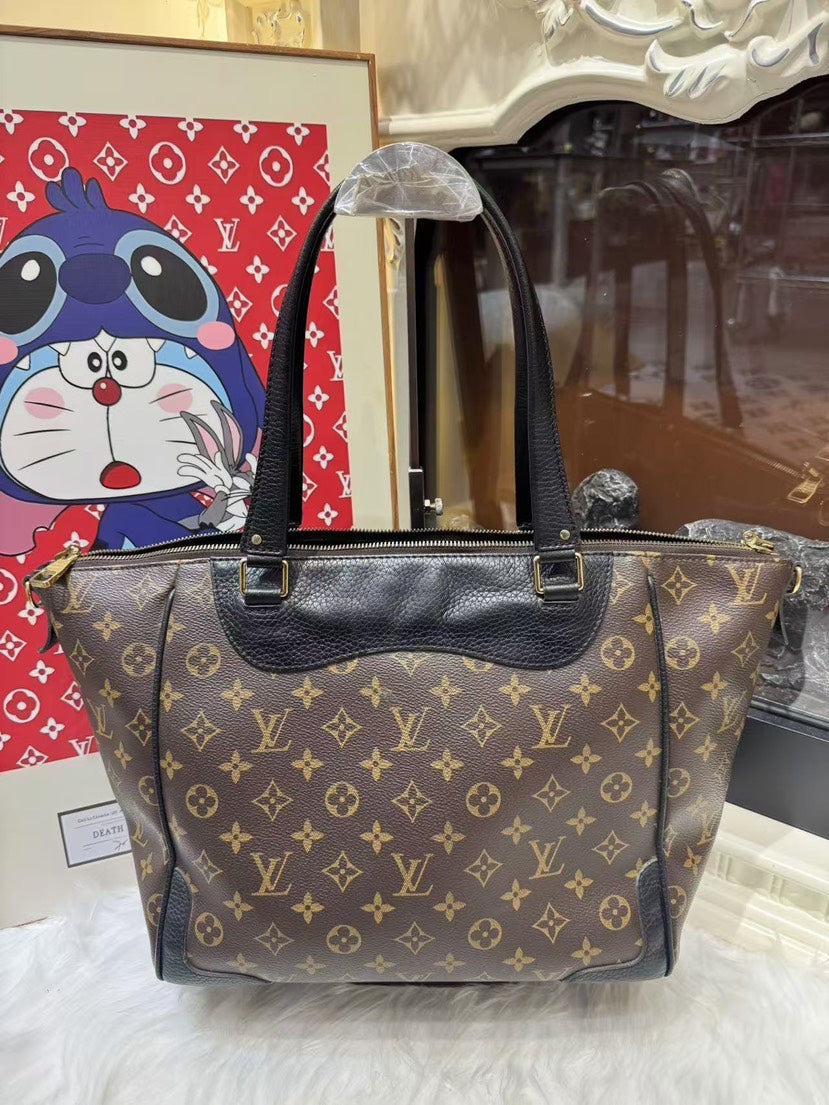 Louis Vuitton Monogram Canvas Leather Tote Bag Brown Large