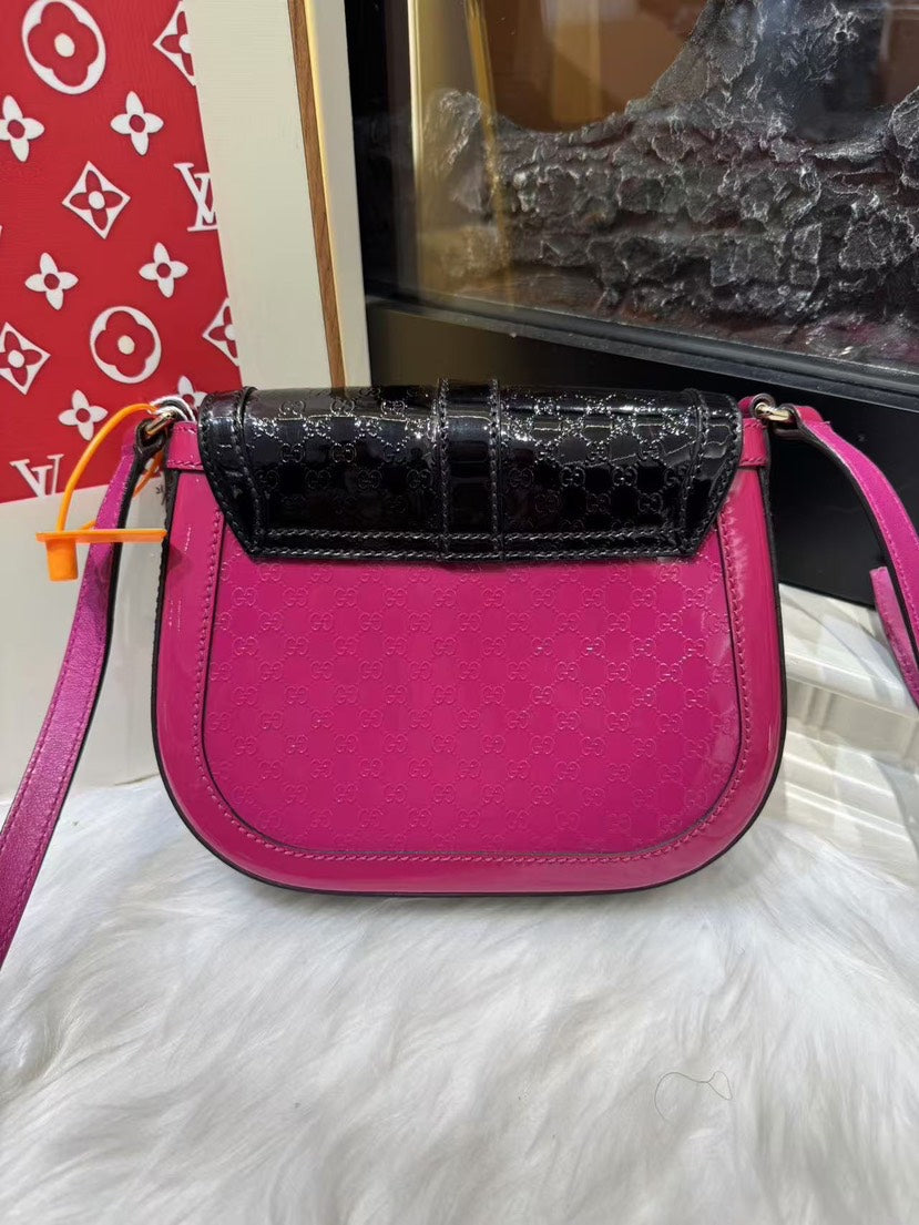 Gucci Multicolor Black Pink GG Canvas Leather Crossbody Bag Medium