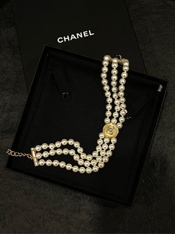Chanel Multicolor Pearl Circle CC Logo Choker Necklace 2024