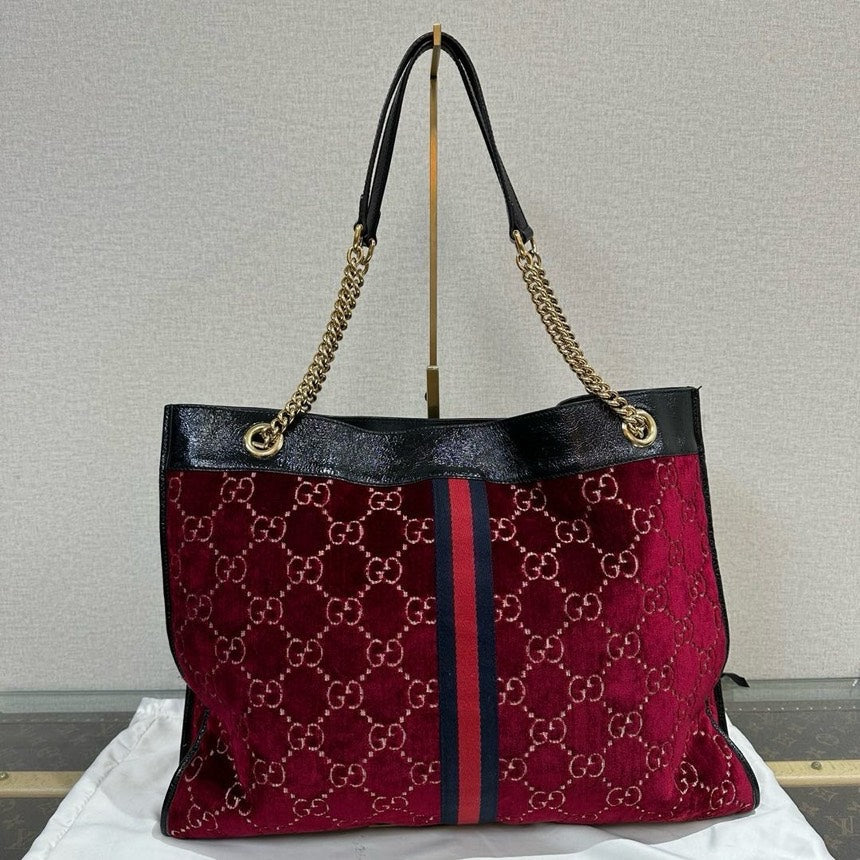 Gucci Red Velvet Large Tote Bag with Lion Head Detail