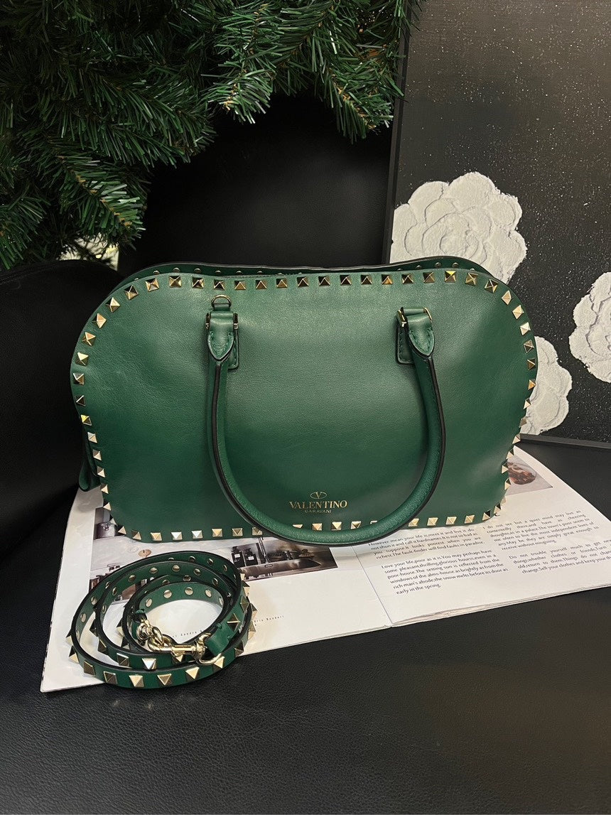Valentino Peacock Green Rivet Tote 32cm