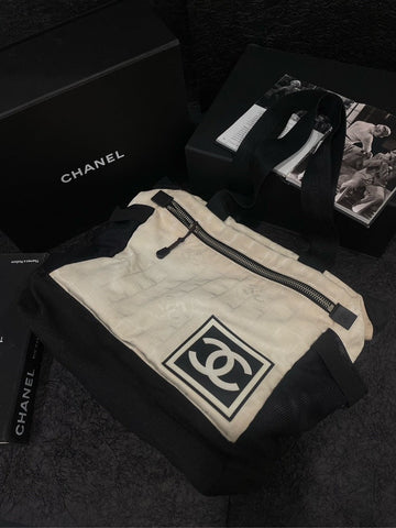 Chanel Panda Color Sports Tote Bag Black White Medium