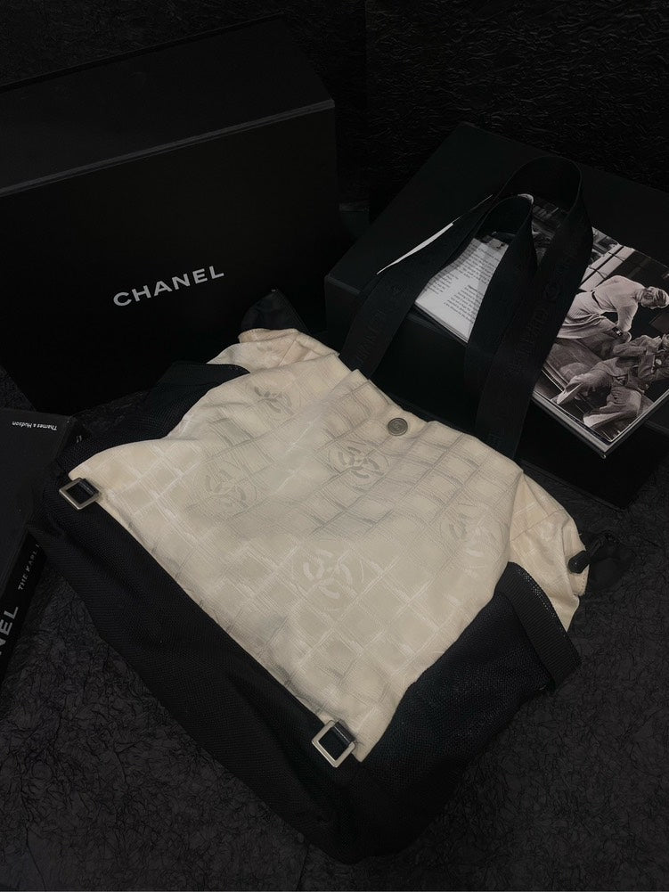 Chanel Panda Color Sports Tote Bag Black White Medium