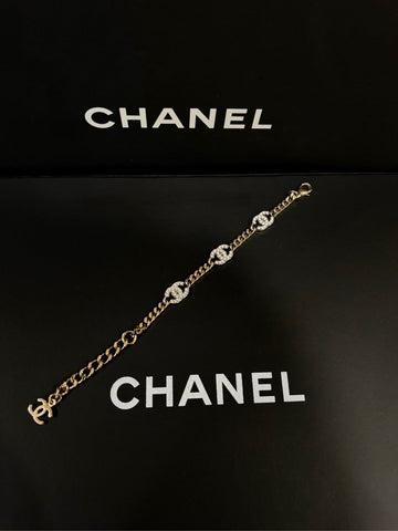 Chanel Gold Diamond CC Logo Bracelet 22S