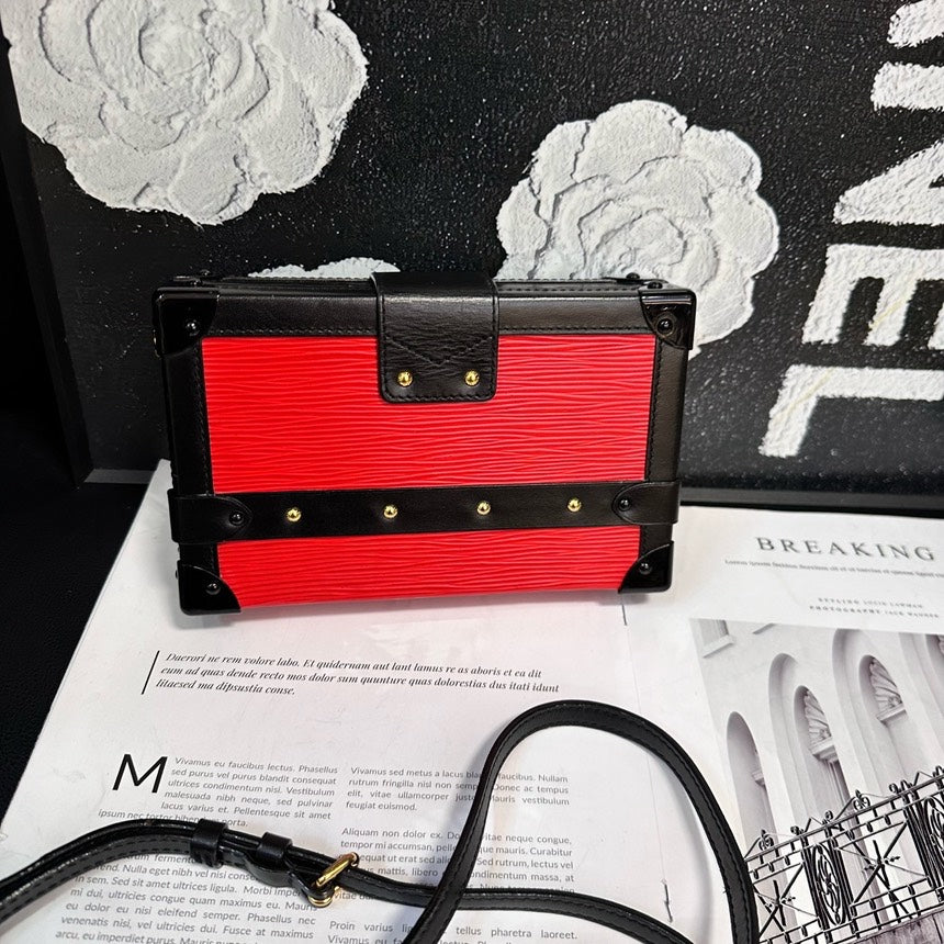 Louis Vuitton Petite Malle Red Black Color Block Crossbody Box Bag