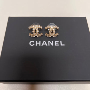 Chanel Gold Crystal Logo Stud Earrings
