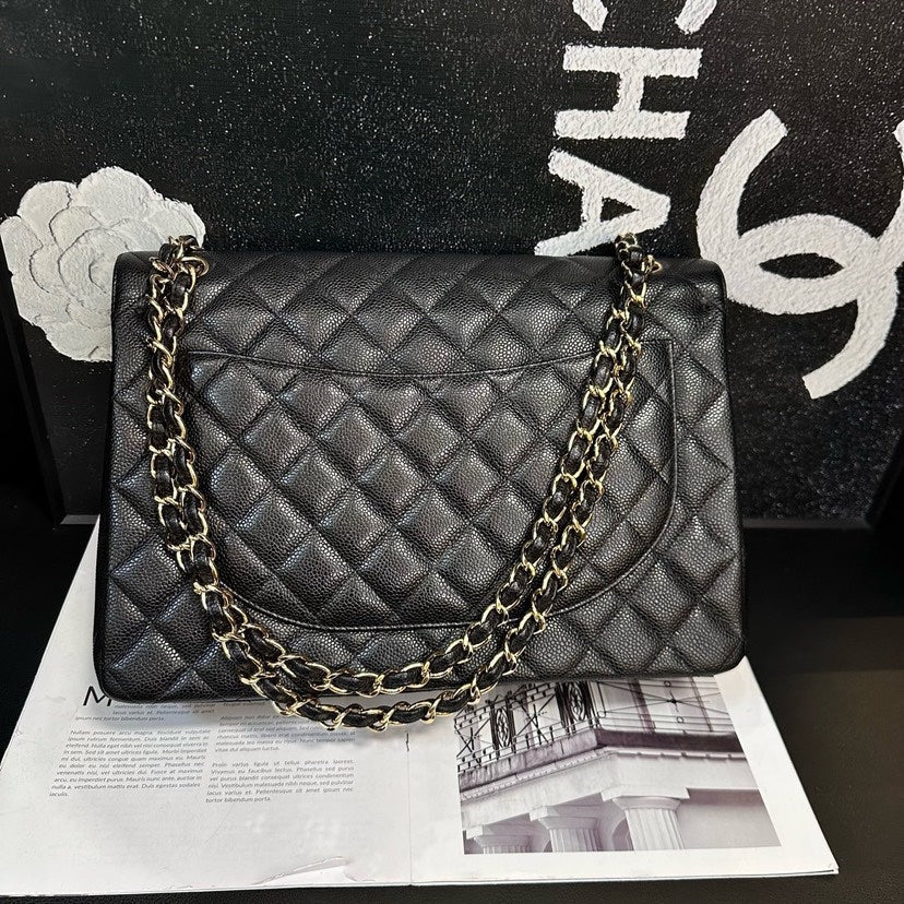 Chanel Maxi Black Gold Quilted Crossbody Bag