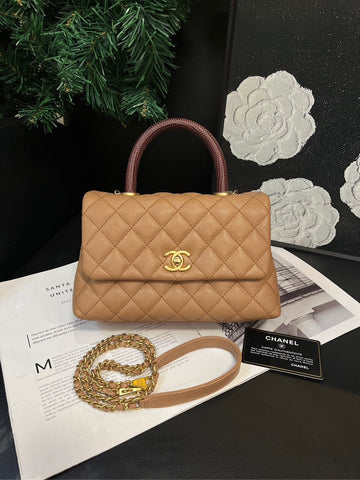 Chanel Milk Tea Small Lizard Handle Cocohandle Bag