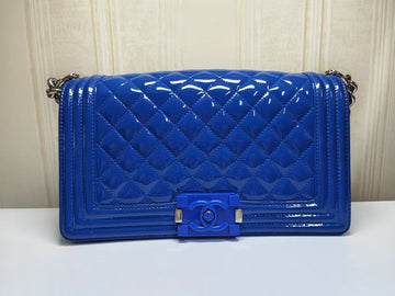 Chanel Le Boy Blue Patent Leather Quilted Bag Medium