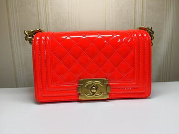 Chanel Le Boy Red Patent Leather Quilted Bag Medium