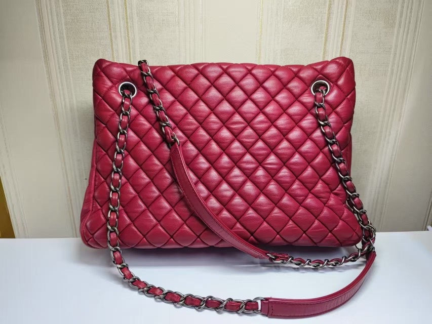 Chanel Red Quilted Leather Tote Large