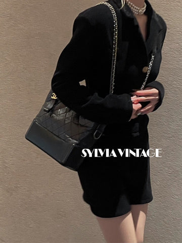 Chanel Gabrielle Medium Black Calfskin Bag With Card