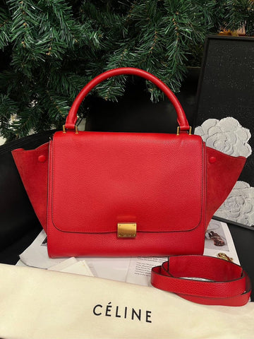 Celine Red Suede Leather Swing Crossbody Bag