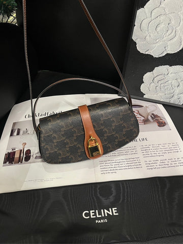 Celine Old Flower Arc De Triomphe Lock Brown Shoulder Bag Medium