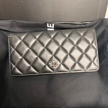 Chanel Black Leather Quilted Wallet Large