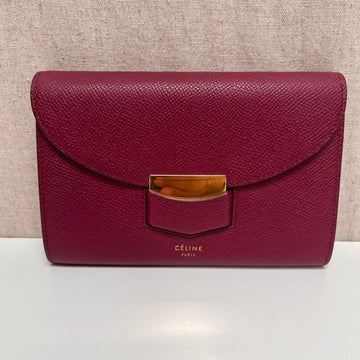 Celine Burgundy Leather Flap Wallet Medium