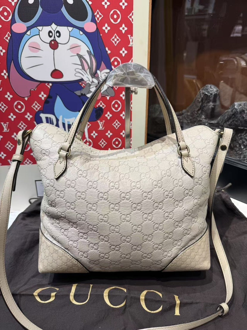 Gucci Guccissima Medium Bree Foldover Tote Storm Grey