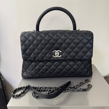 Chanel Coco Handle Black Leather Quilted Flap Bag Medium