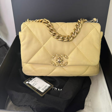 Chanel 19 Beige Lambskin Quilted Flap Bag