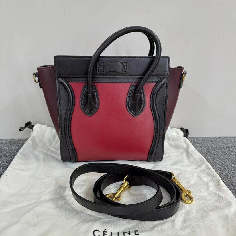Celine Luggage Nano Bag Red Black Tote