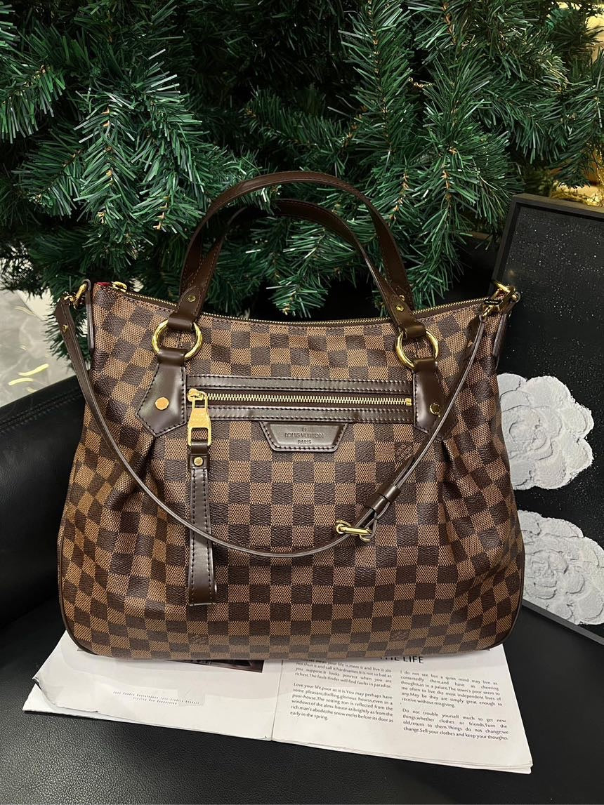 Louis Vuitton Evora Brown Checkerboard Tote Shoulder Bag Medium