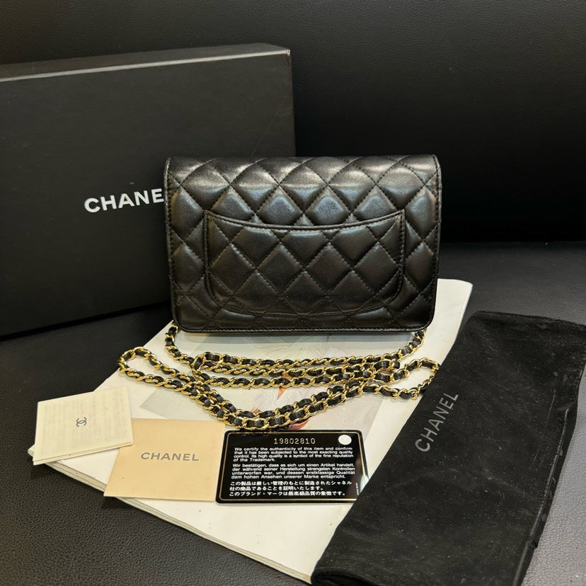 Chanel Woc Black Lambskin Quilted Wallet On Chain 19x12.5x5cm