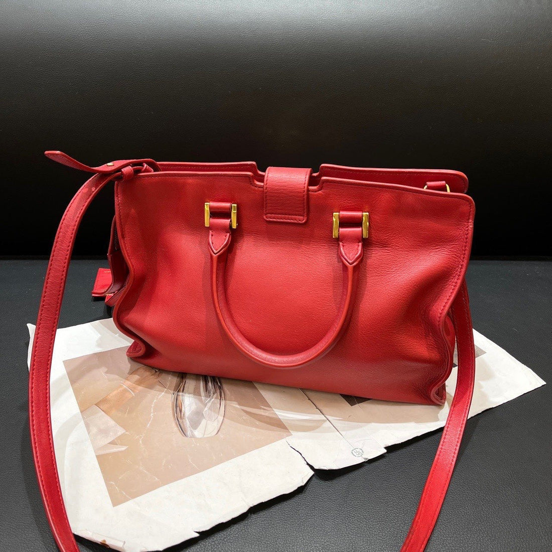 Yves Saint Laurent Cabas ChYc Red Leather Tote Bag