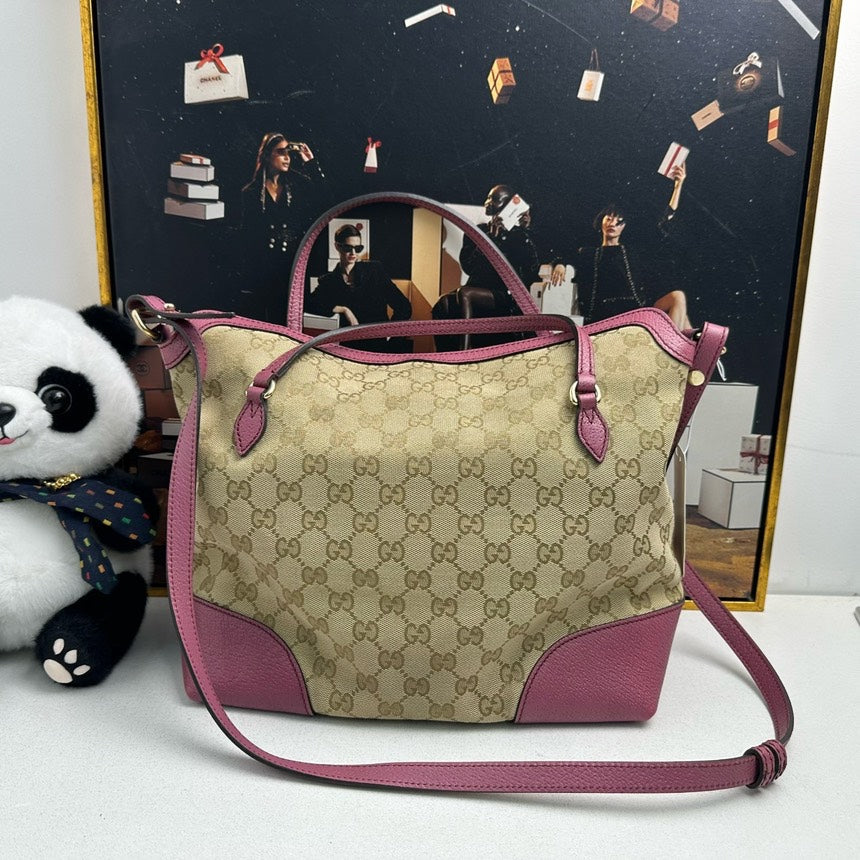 Gucci GG Canvas Pink Leather Tote Bag