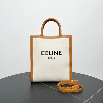 Celine Cabas Medium Tan Beige Canvas Leather Two-Way Bag