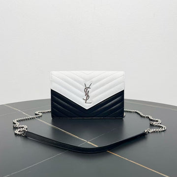 Saint Laurent Monogram Chevron Black White Shoulder Bag