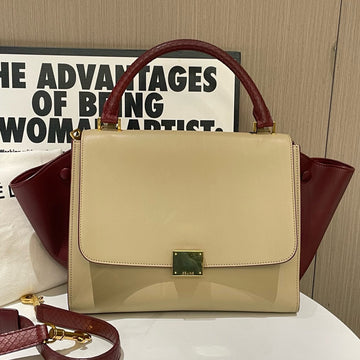 Celine Trapeze Bag Small Beige Burgundy