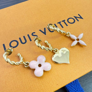 Louis Vuitton Gold Pink Twisted Hoop Charm Earrings Set