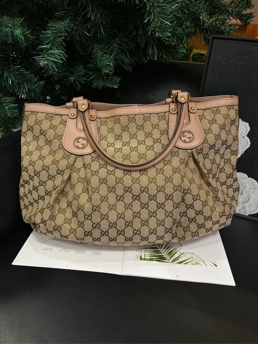 Gucci Monogram Pink Tote Handbag