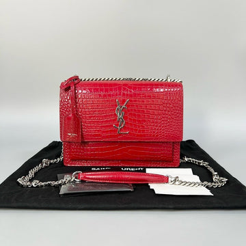 Saint Laurent Sunset Bag Red Croc Leather