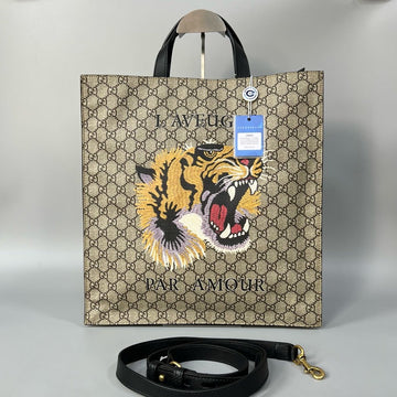 Gucci Ophidia Beige Canvas Tiger Tote Bag