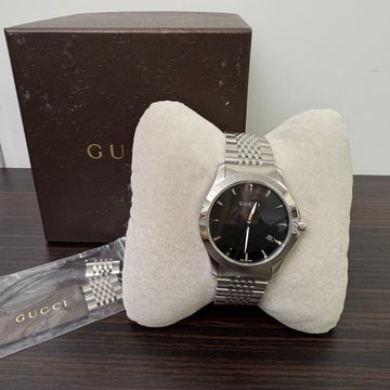 Gucci Silver QZ Watch Black Dial 16cm with 5 Extra Links