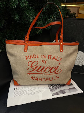 Gucci Orange Canvas Color Block Tote Bag