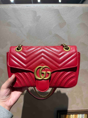 Gucci GG Marmont Red Leather Shoulder Bag