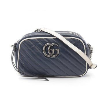 GUCCI GG Marmont Chain Shoulder Bag Leather Dark Blue White 953001