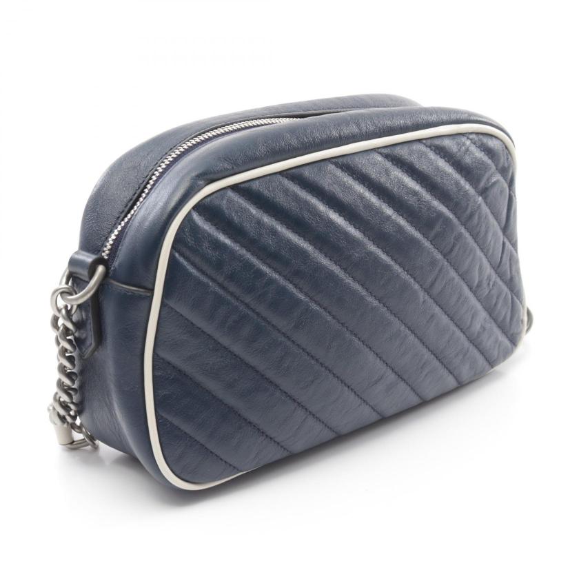 GUCCI GG Marmont Chain Shoulder Bag Leather Dark Blue White 953001