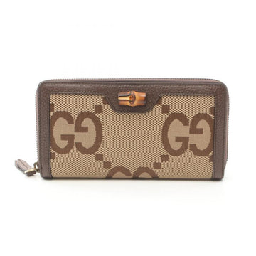 GUCCI Diana Jumbo GG Round Zipper Long Wallet Beige Brown Canvas Leather