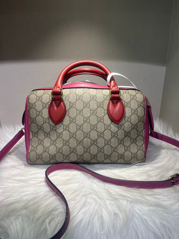 Gucci GG Supreme Canvas Pink and Red Satchel Bag