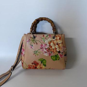 Gucci Bamboo Floral Satchel in Beige - Top Handle Bag