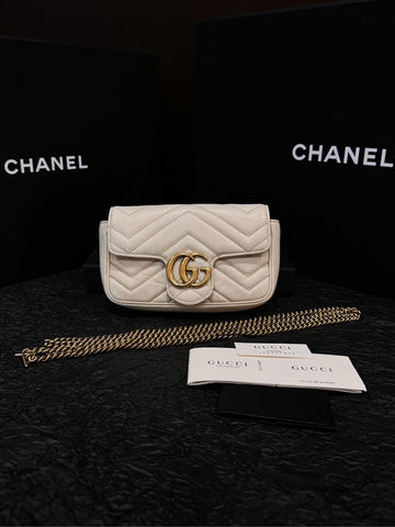 Gucci GG Marmont Supermini Platinum Chain Bag Beige