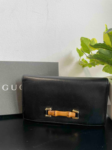 Gucci Bamboo Black Long Wallet - Leather Wallet