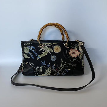 Gucci Bamboo Embroidered Black Shoulder Bag